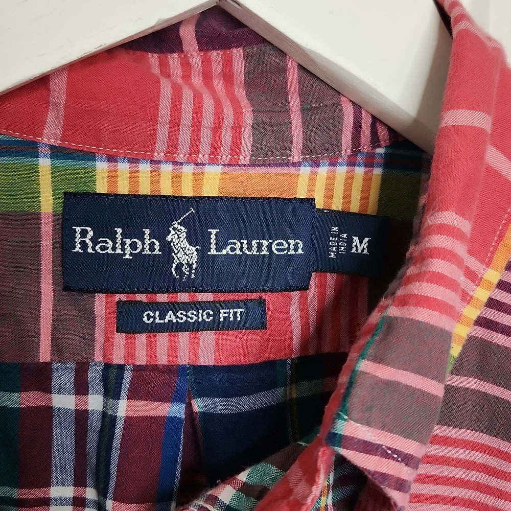 Men's Ralph Lauren classic fit short sleeve button down shirt plaid medium - Picture 3 of 6